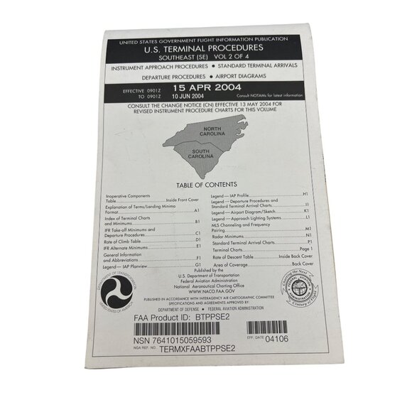 FAA Southeast Terminal Procedures Vol 2 Apr 2004 NC/SC Pilot Charts - Picture 1 of 6